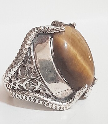 SILBER RING 925 HERREN Solitär Tigerauge Drachenkralle Ring Sterling $