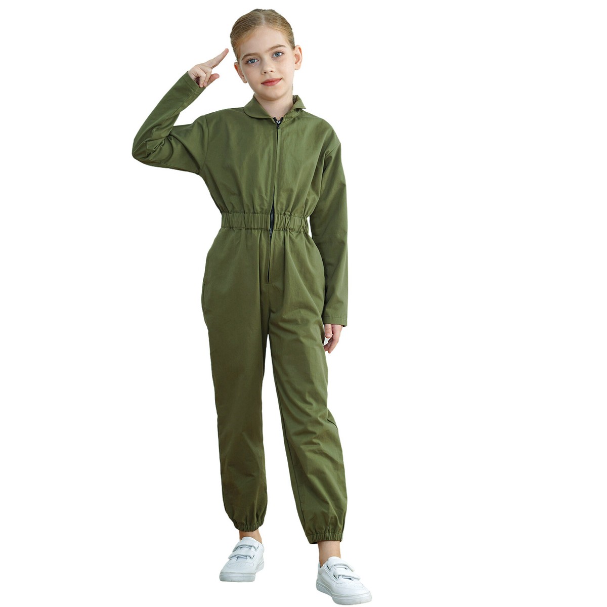 Boys Girls Fighter Costume High Waist Coveralls Aviator