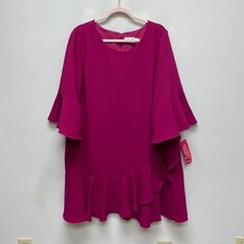 Eliza J Womens Magenta Pink Flounce Ruffle 3/4 Sleeve Mini Cocktail Dress 20W
