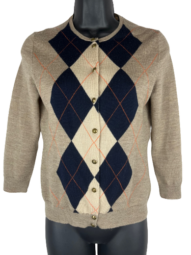 J Crew Argyle Cardigan Sweater 100 