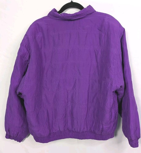 Vintage Silk Purple Bomber Jacket Womens Large 100% Silk 80's 90's Puffy Quilted - Picture 11 of 12