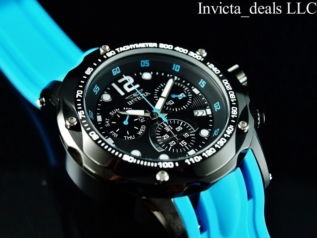 Invicta Menu0026#039;s 52mm SPEEDWAY TURBO SWISS Chronograph Electric Blue Tone  SS Watch | eBay
