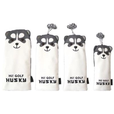 Cute Husky Leather Golf Head Cover For Driver Fairway Wood Hybrid Club 135UT Set