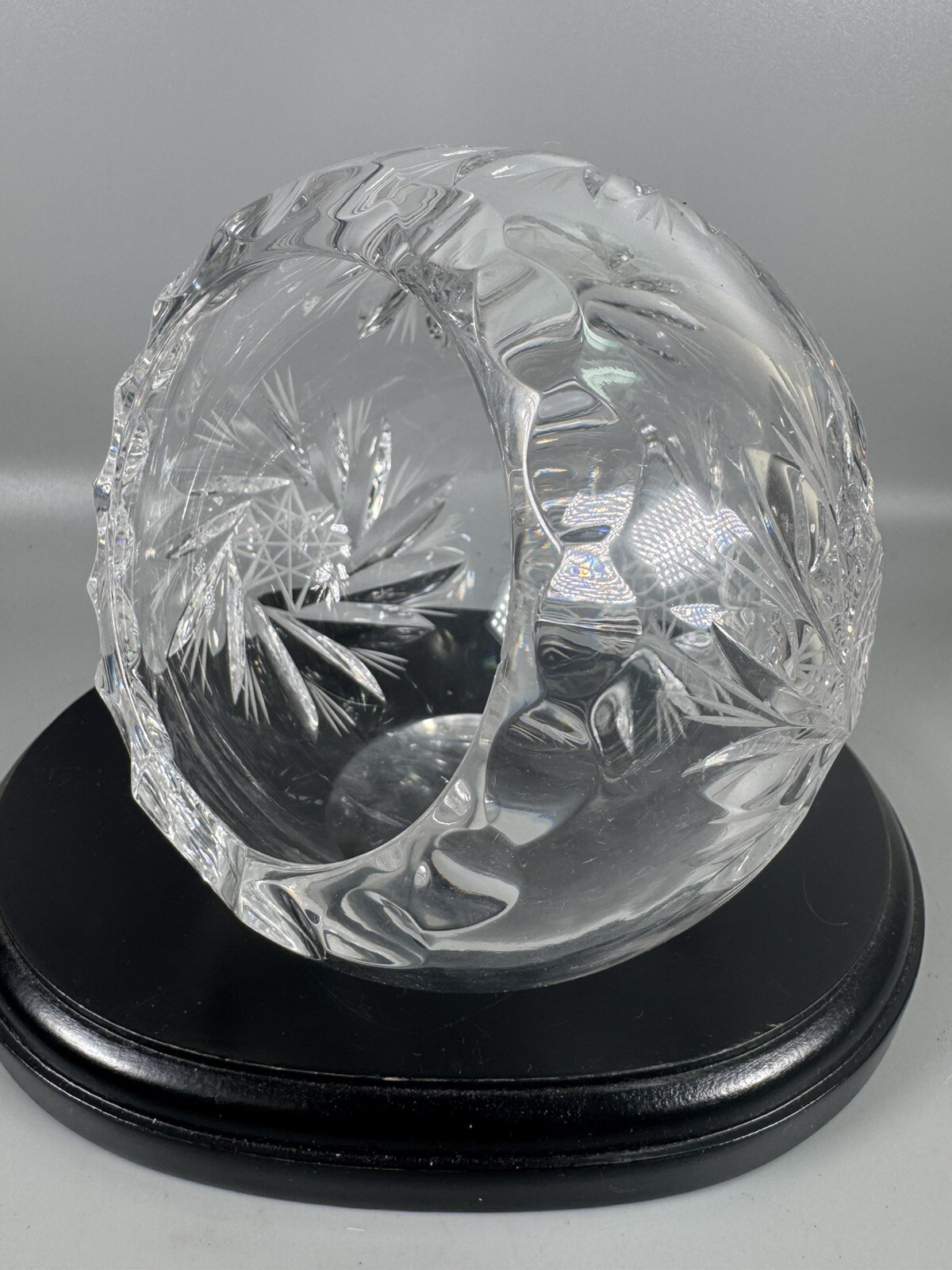 Cut Crystal Starburst Trinket Dish Ashtray Bowl Paperweight 4” Vintage