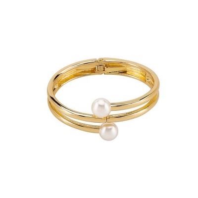Pearl Bangle Bracelet for Women Chunky Pearls Gold Bangle Opened Bracelet Min...