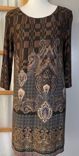 Isle by Melis Kozan Filigree Dress XL Brown Beige 3/4 Sleeve Boho Classic Party
