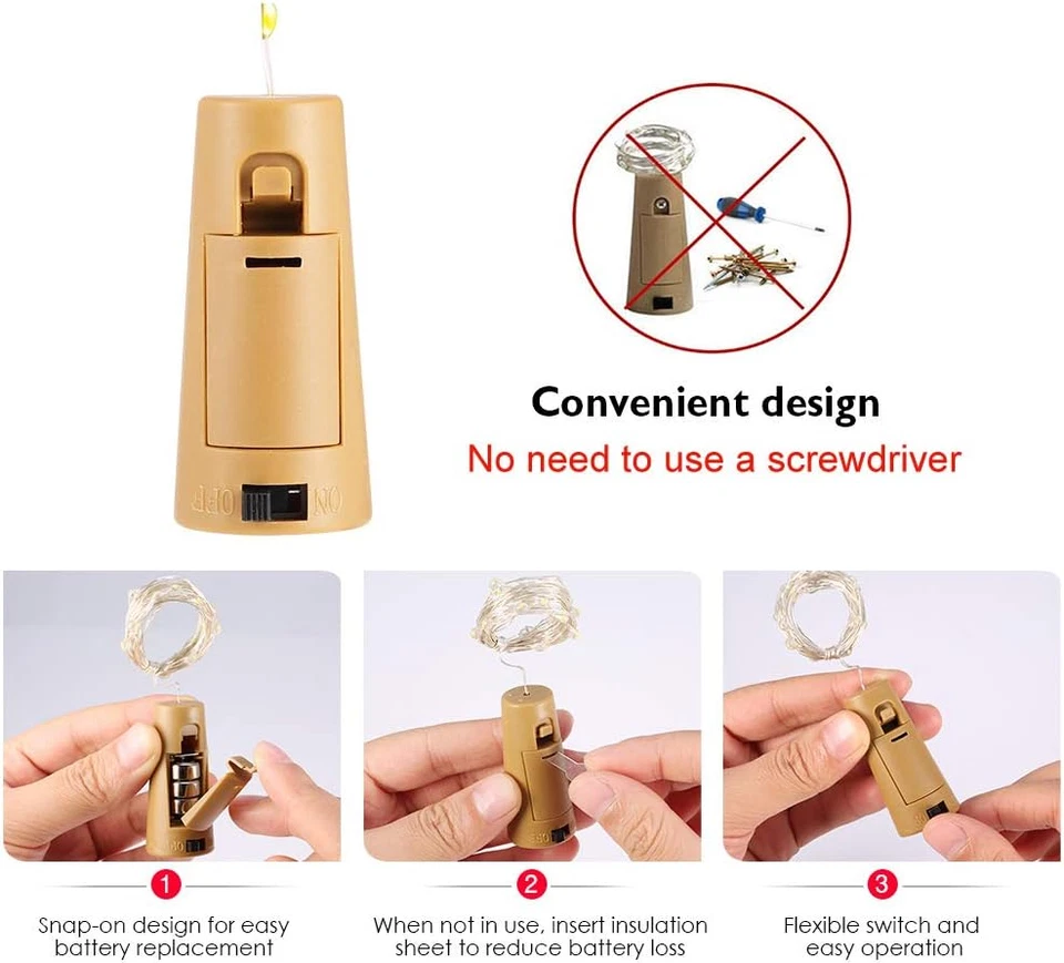 12 Pezzi Luci Bottiglia 2M 20 LED Filo Rame Bianco Caldo Interno Esterno Festa - Immagine 3 di 4