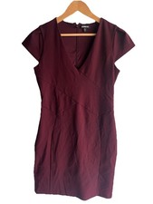 Express Burgundy Sheath Dress Womens Medium V Neck Cap Sleeve Stretch Lined