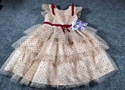 Blueberi Boulevard Toddler Girl Party Dress 4T Fancy Tan Ruffles Layers NEW