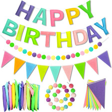 Happy Birthday Banner Decorations - Pre-Strung 3D Felt HAPPY BIRTHDAY Sign for P