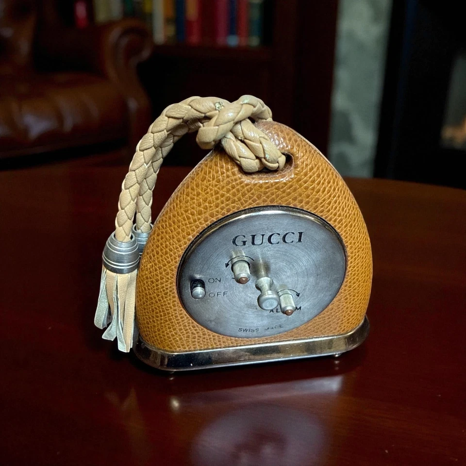 Gucci Traveler Alarm Clock Swiss Made Leather Tassel Braided Handle Pre-owned - Image 2 of 3