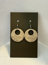Wood Engraved Boho Sunflower Hoop Earrings - Floral Sunflower Circle Dangle Hook