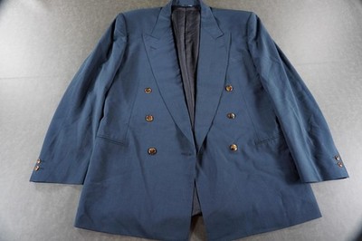 Canali Sport Coat Mens 50R Blue Wool Rayon Double Breasted Peak Lapel Italy