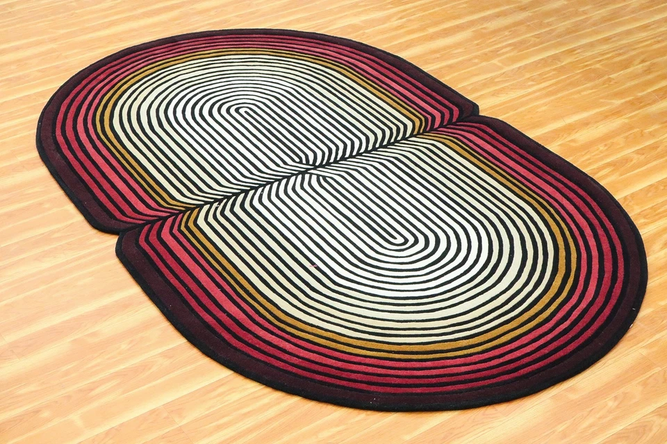 0.9x1.5m Rot Oval Wolle Teppich Handgetuftet Geometrisch Bereich für Heim Dekor - Bild 3 von 4