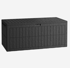 Outdoor plastic storage bin, box-shaped, for garden use, waterproof