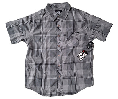 Rip Curl Mens Small Button Up Shirt Short Sleeve Rock Dance Plaid Gray NWT