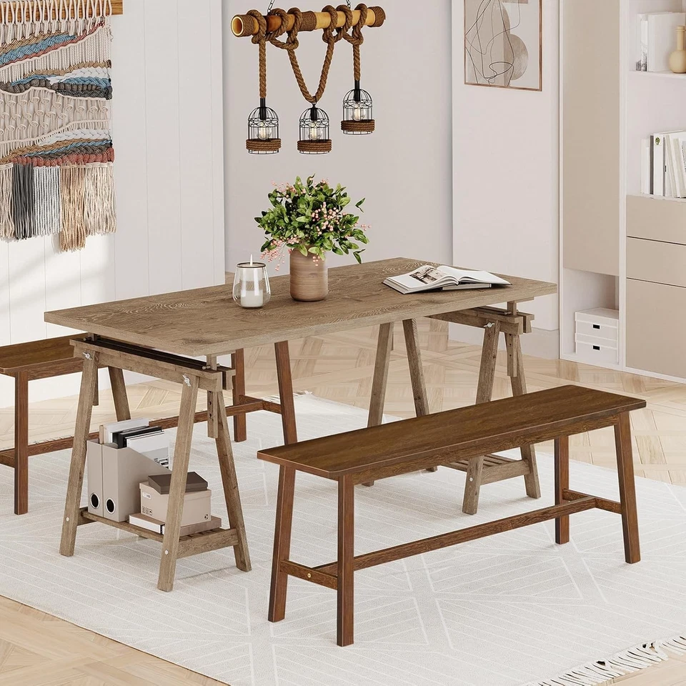 Banco de jantar HOOBRO 39,3"" bambu fazenda cozinha mesa banco resistente - Imagem 3 de 4