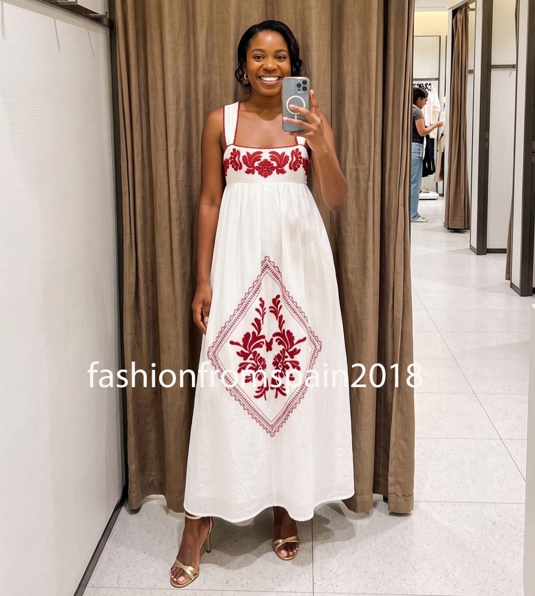 ZARA NEW WOMAN FLORAL EMBROIDERED TEXTURED MIDI DRESS ECRU XS-XL