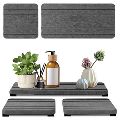 3PCS Water Absorbing Stone Tray, 1pcs 21×10cm + 2pcs 10×10cm Dark Gray Stripe