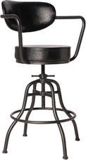 Stylish Adjustable Black Bar Stool with Backrest, Armrests Swivel Seat