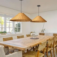 23.6" Rattan Chandelier for Dining Room,1 Light Rustic Ceiling Hanging Light ...