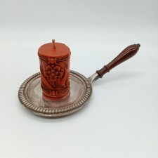 Portacandela Da Mano (Bugia) Vintage Argento 800/1000 Manico In Legno 