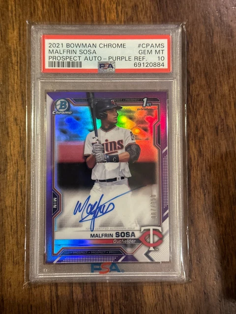 2021 Bowman Chrome Prospect Autographs Malfrin Sosa  Purple Refractor PSA 10
