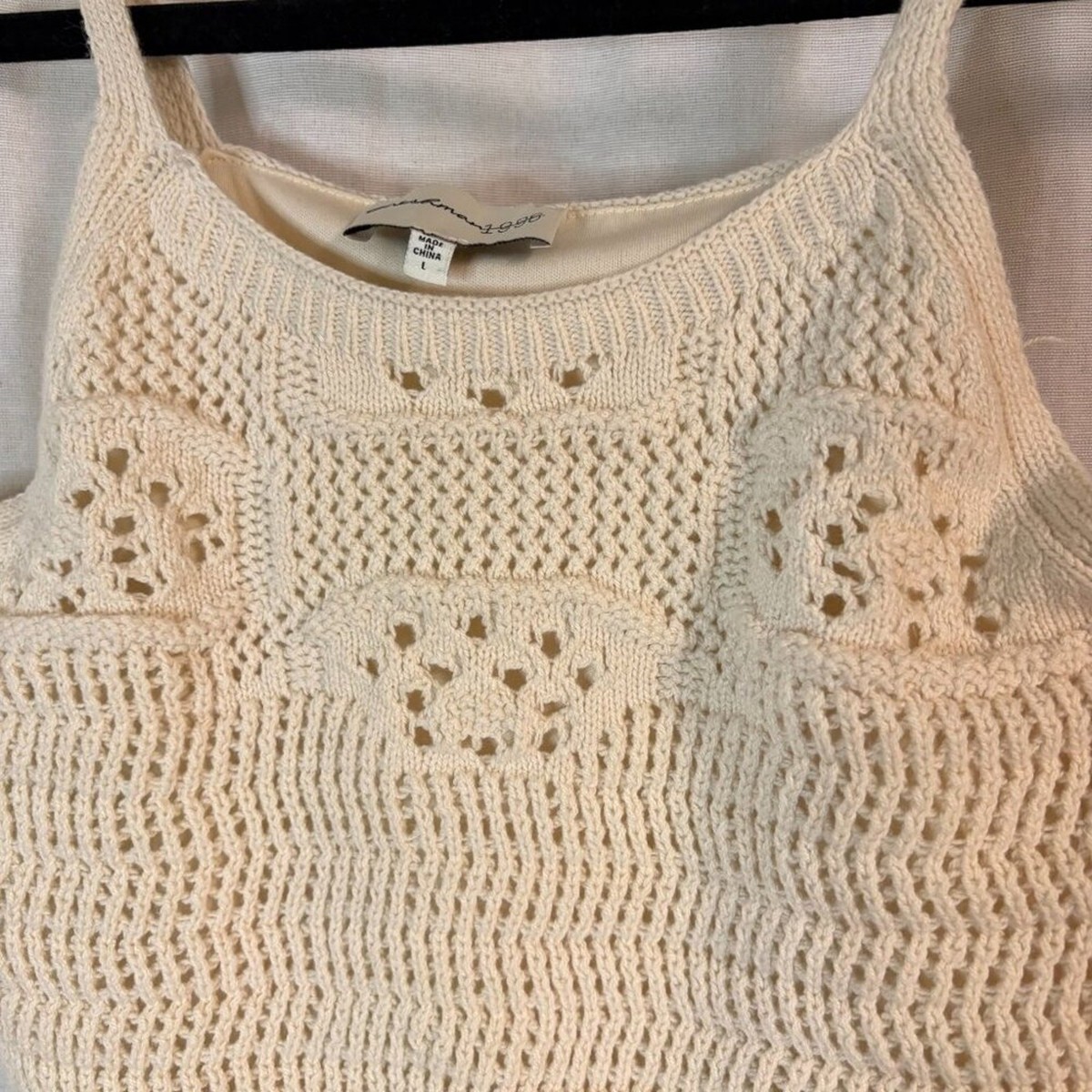 Freshman 1996 Cream Crochet Knit 2 Piece Set Tank Top & Skirt