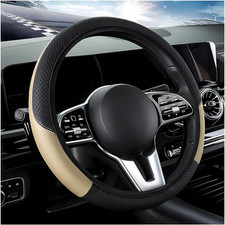 Car Steering Wheel Cover, 15 Inch Carbon Fiber Leather Stitching Color Steering