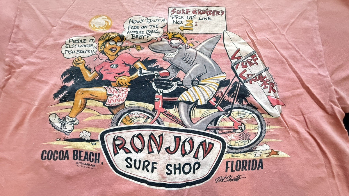 Ron Jon Surf Shop Cocoa Beach FLA T Shirt Sz XL Pink 1986 Vintage