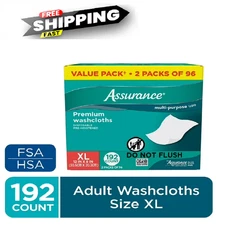 Assurance Premium XL Washcloths for Adults, Disposable & Pre-Moistened (192 Coun
