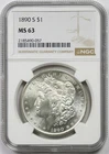 1890-S $1 NGC MS 63 Morgan Silver Dollar