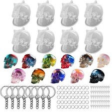 Resin Skull Molds, 8 PCS Flexible Clear Silicone Molds with Key Ring Accessory,