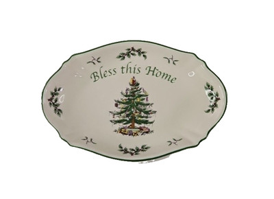 Spode Christmas Tree Bless This Home Serving Dish Oval Scallop S3324-A8
