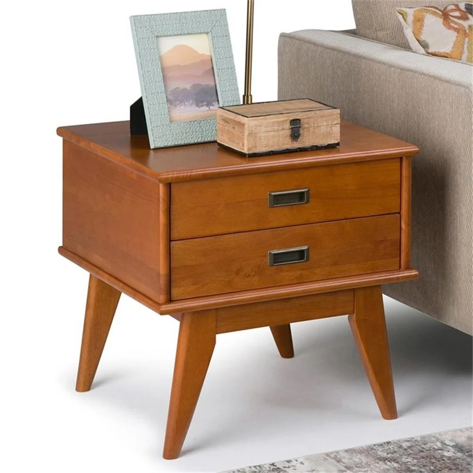 Draper 22 inch Wide SOLID HARDWOOD Rectangle Modern End Side Table in Teak Brown - Image 2 of 4