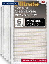 Filtrete 20x25x1 Air Filter MERV 5, 6-Pack AC Furnace HVAC Filters for Home, MPR