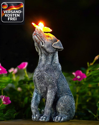Hund Garten Dekoration mit Solar LED Schmetterling für Außen Balkon und Zimmer