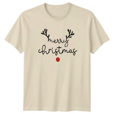 Merry Christmas Rentier Geweih Feiertage Weihnachten Herren Damen Grafik T-Shirt