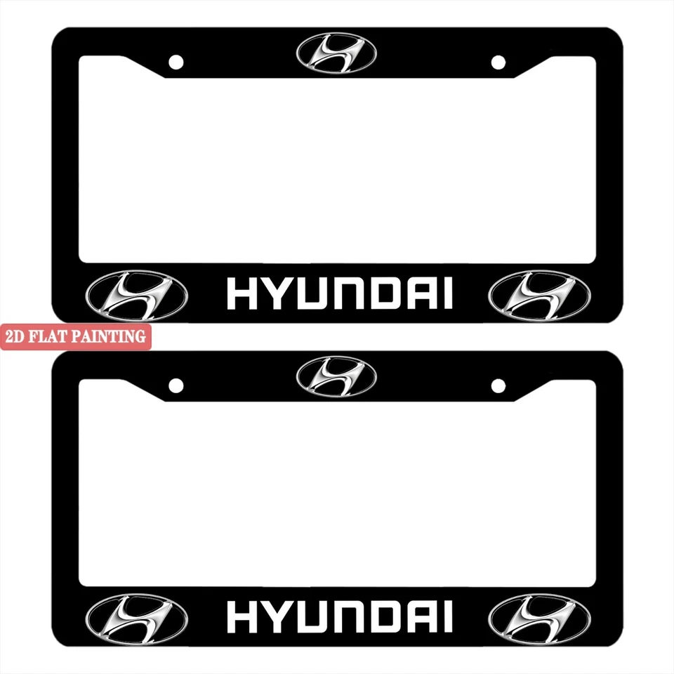 Paquete de 2 marcos de matrícula de aluminio negro Hyundai con tapones de rosca Foto 2 de 4