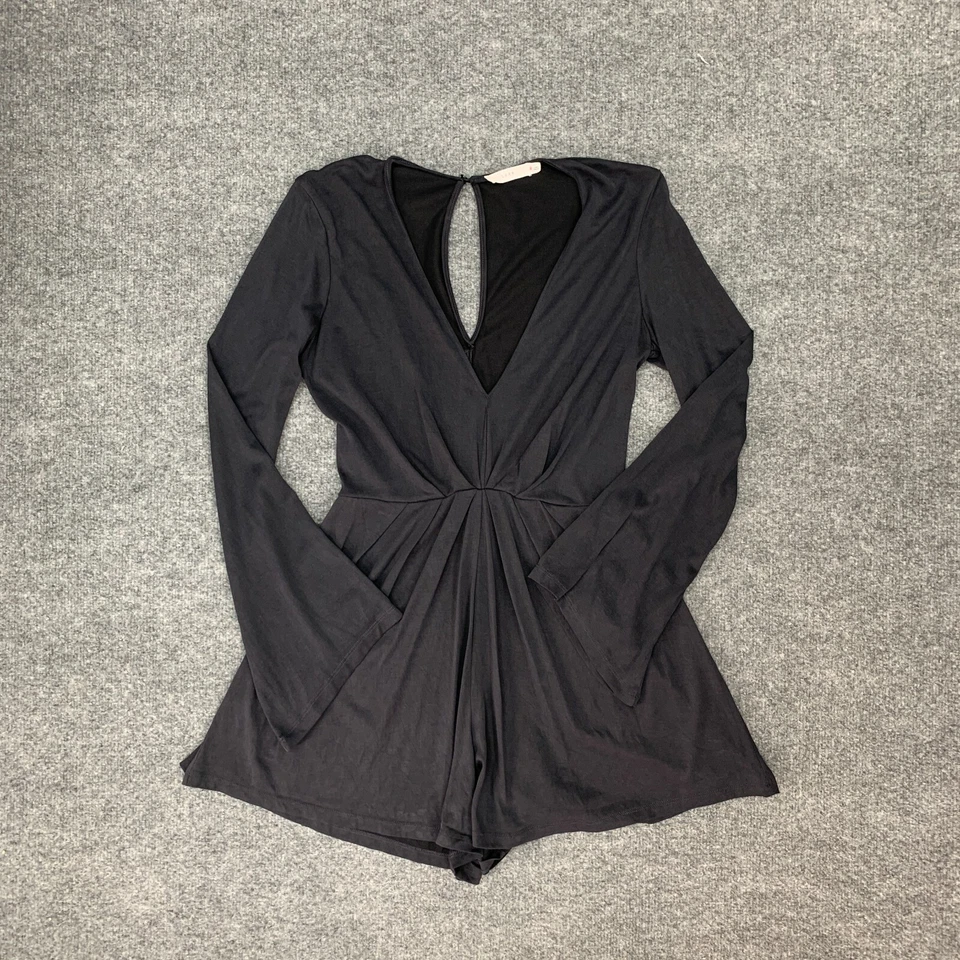 Mameluco exuberante para mujer S pequeño carbón manga larga campana reunida frente cuello en V corto Foto 2 de 4