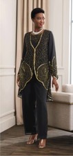 16W PLUS Ashro Formal Wedding Dinner Party Yasia Black Gold Beaded Pant Suit