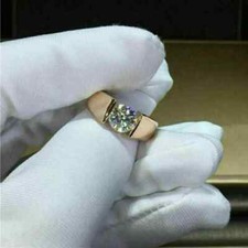 2 Ct Round Cut Real Moissanite Wedding Band Ring In 14k Yellow Gold Plated