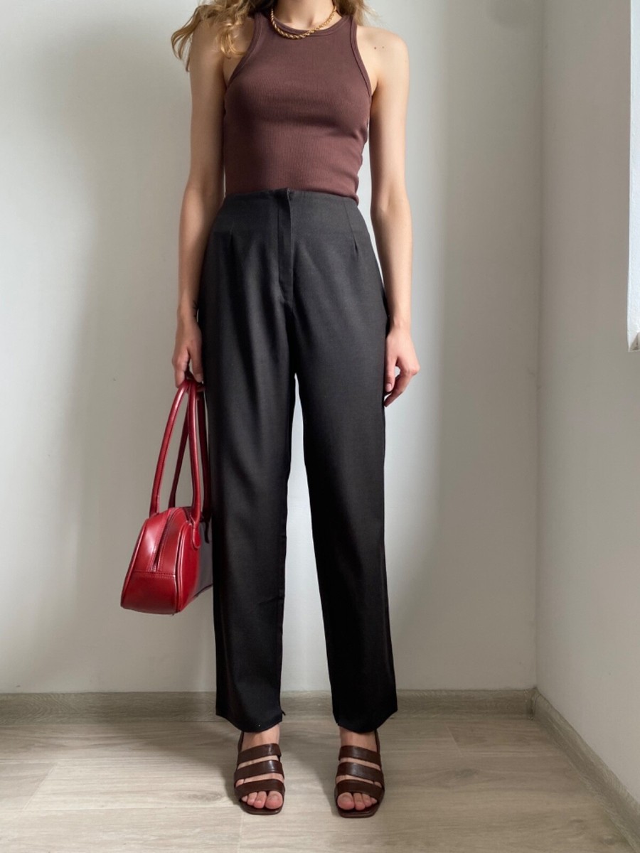 パンツ GIVENCHY GREY WOOL TROUSERS GIVENCHY VINTAGE HIGH WAIST STRAIGHT WOOL TROUSERS DARK GREY