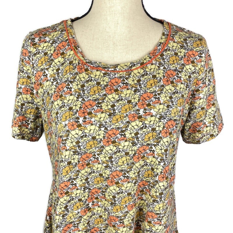 LOGO Lori Goldstein Floral Printed Tunic Top Womens XS Brown