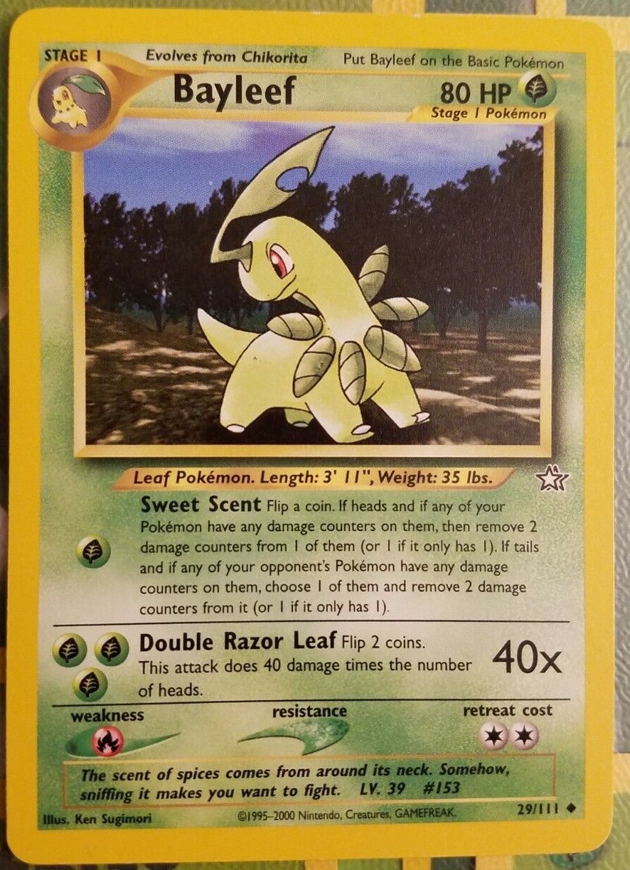 Pokemon Card Bayleef 29/111 Neo Genesis - Good Condition