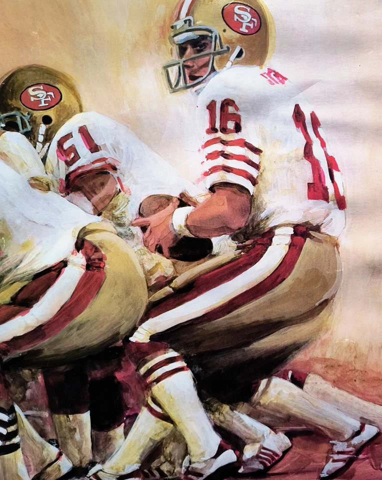 Impresión limitada de los 49ers de San Francisco Montana firmada por el artista Thomas Needham Foto 3 de 4