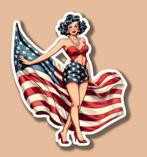 Brunette American Flag Pinup Girl Usa Patriotic 3 Vinyl Sticker Brunette American Flag Pinup Girl Usa Patriotic 3 Vinyl Sticker