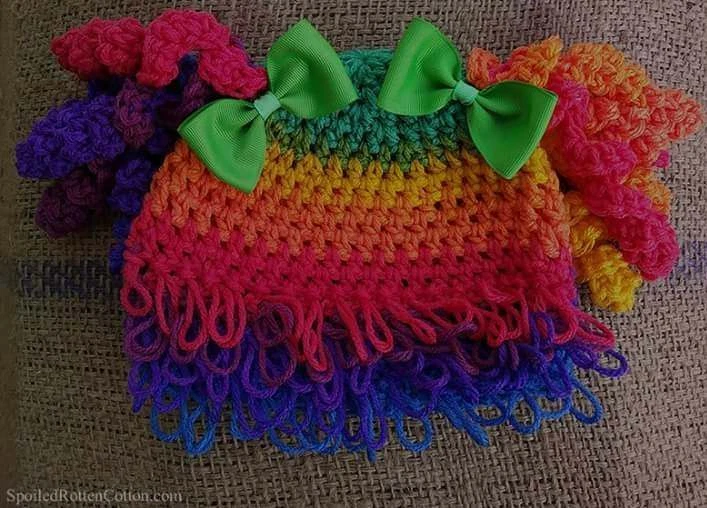 Cabbage Patch Kid Rainbow Clown Curly Hair Wig Hat Crochet Infant Toddler Adult