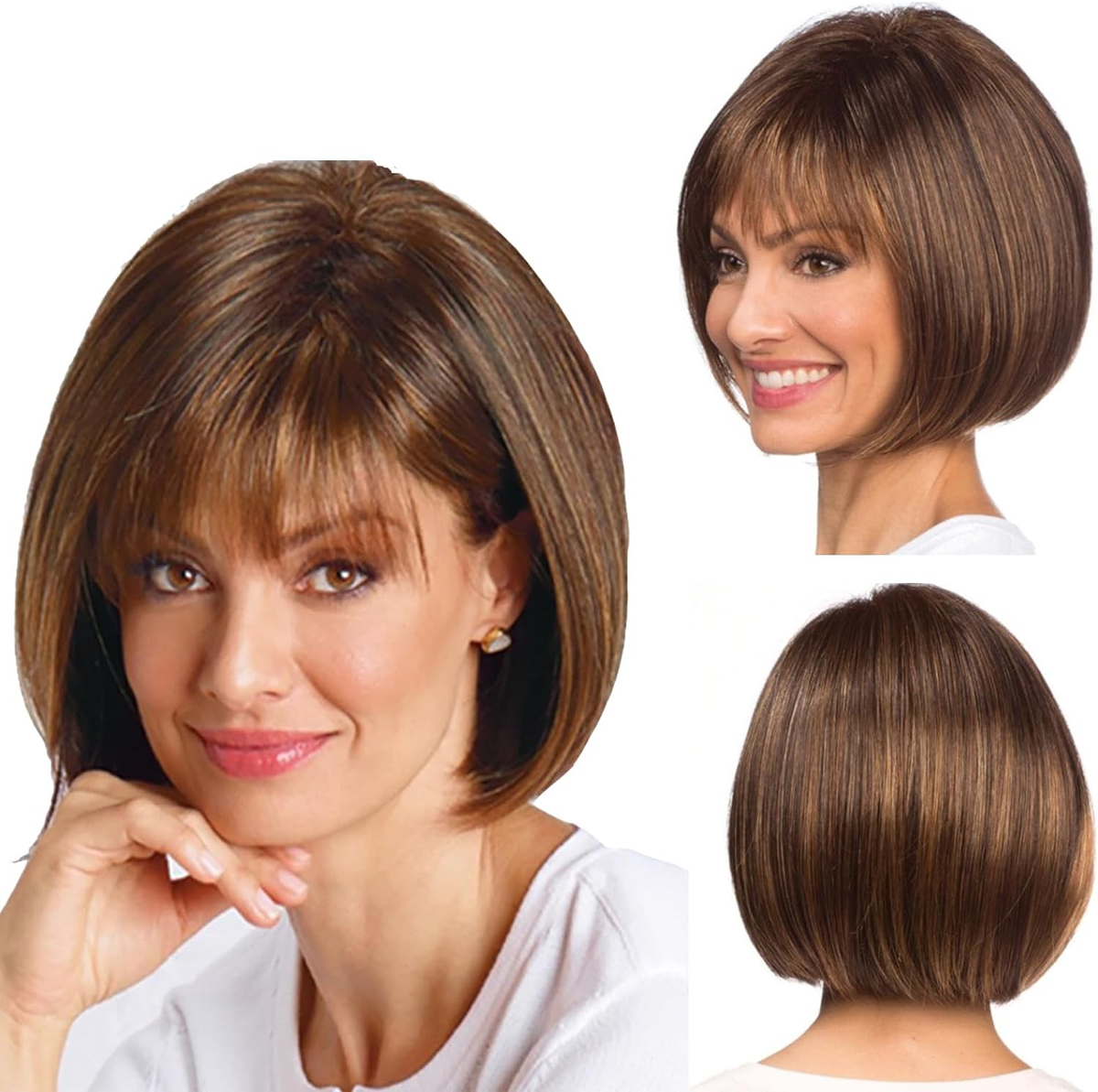 Brown Bob Wig with Fringe Short Bob Wigs for Women Ladies Bob Hair