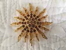 Vintage Rhinestone Sparkly Bright Sun Brooch Sunshine Pin